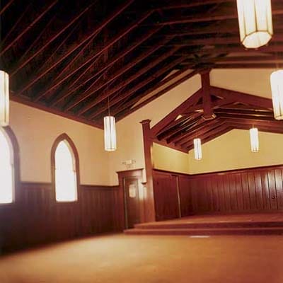 The empty interior of the church