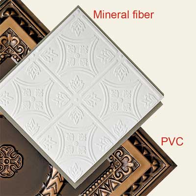 Mineral fiber ceiling tile and PVC ceiling tile.