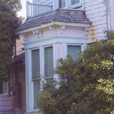 An exterior view of a bay window