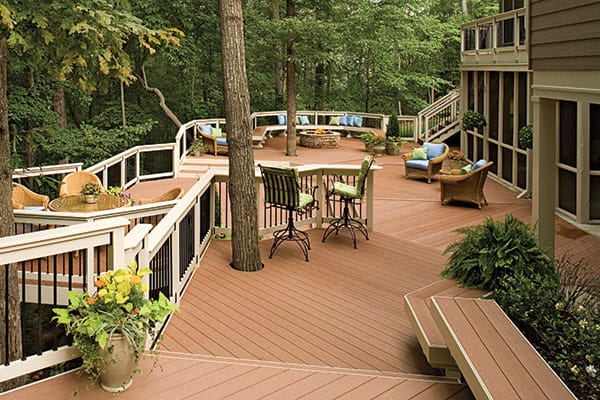 a synthetic deck with furniture and lots of seating