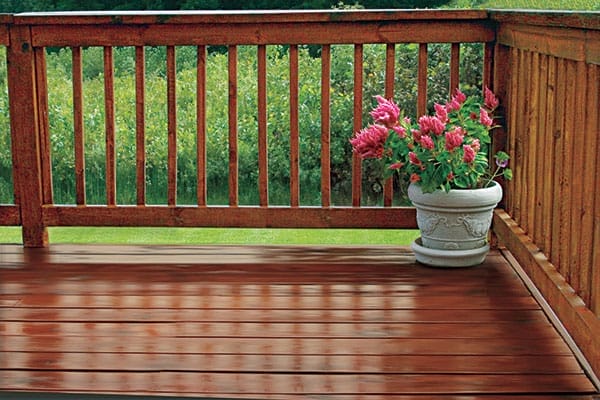 a shiny deck that has been stained