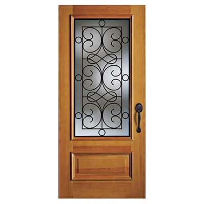 Fir door with metal scrolling grill