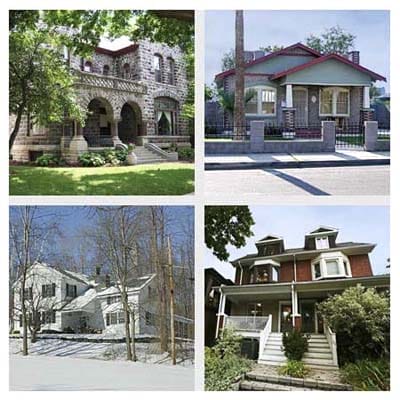 A collage of houses in walkable neighborhoods