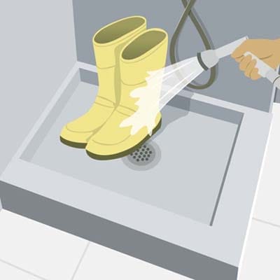 A hose down area in a mud room.