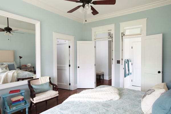 Transom windows over doors in the master bedroom