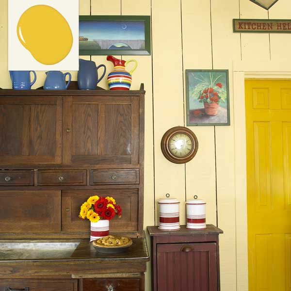 An after photo of yellow paint in the kitchen