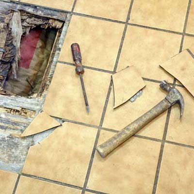Tile floor under construction