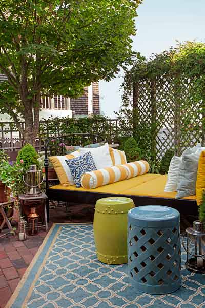 An outdoor double bed