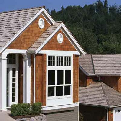 A building with fire resistant wooden siding.