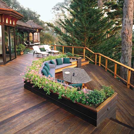 a deck that contains built in planters