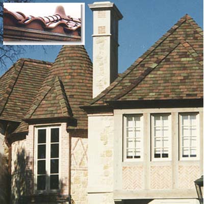 A building with fire resistant clay roofing.