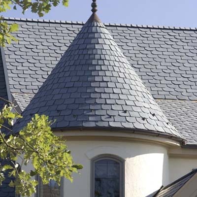 A building with file resistant rubber roofing.