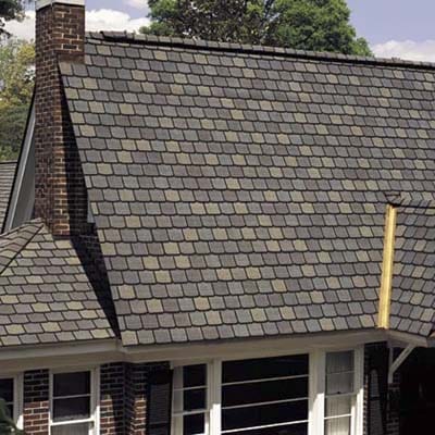 A house with fire resistant asphalt shingles.