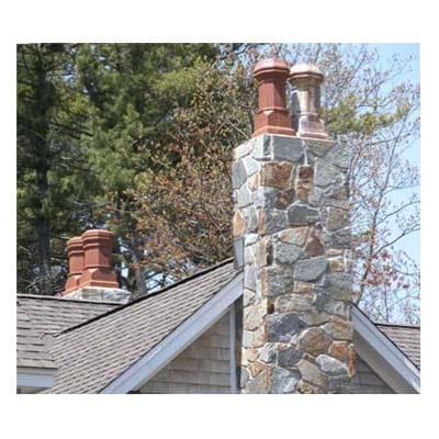 A house with four different Chimney Pots.