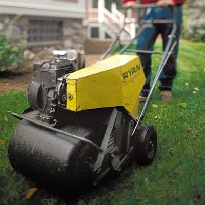 aerating a lawn with an aerator