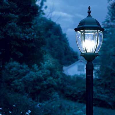A lamppost at night
