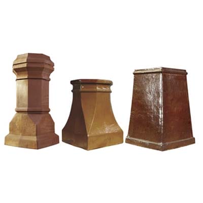 Three different large chimney pots.
