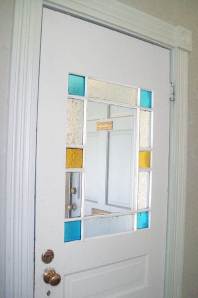 Stained-glass panels in a door