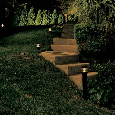 Three small lights to illuminate outdoor stairs.