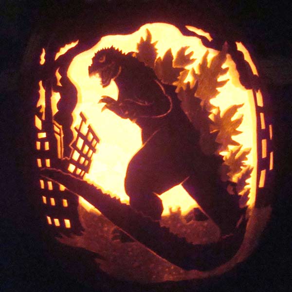 Godzilla pumpkin carving