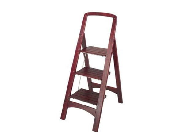 Brown three-level step stool.