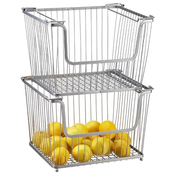 Two silver wire bins. 