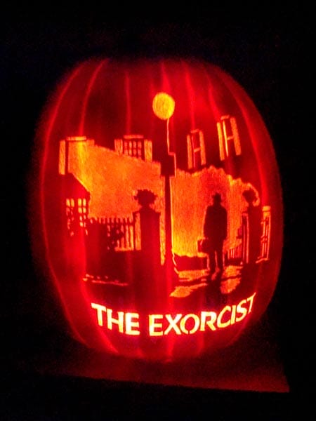 The Exorcist movie poster pumpkin carving
