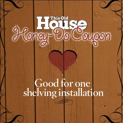 A coupon for a shelving installation