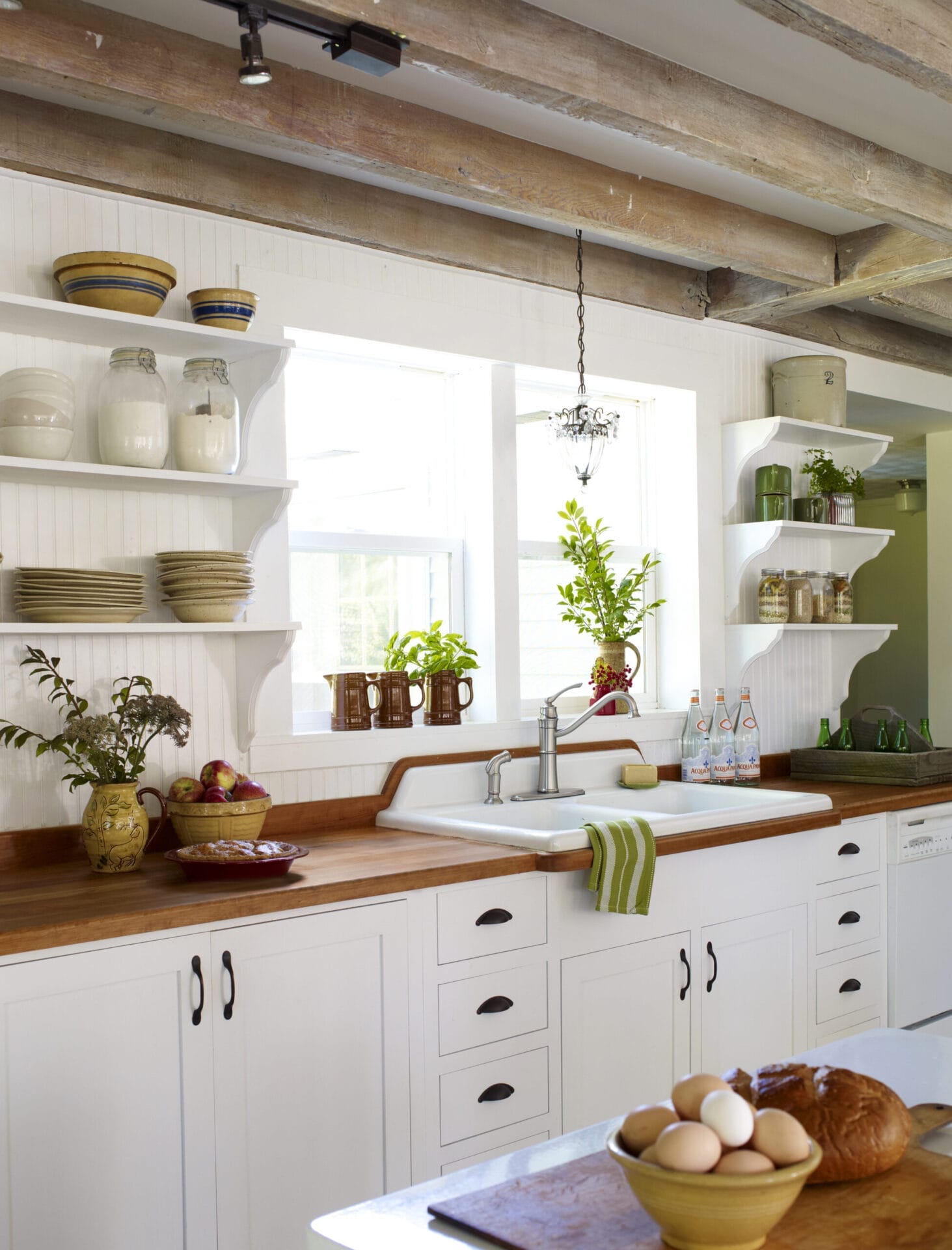 A refreshed farmhouse style wooden countertop.