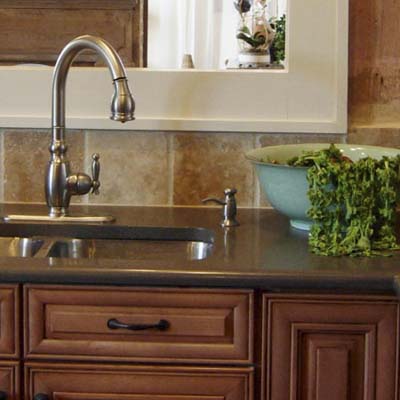 A kitchen sink and counter