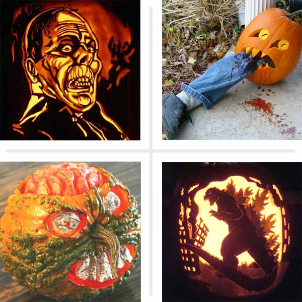 A collage of pumpkin carvings