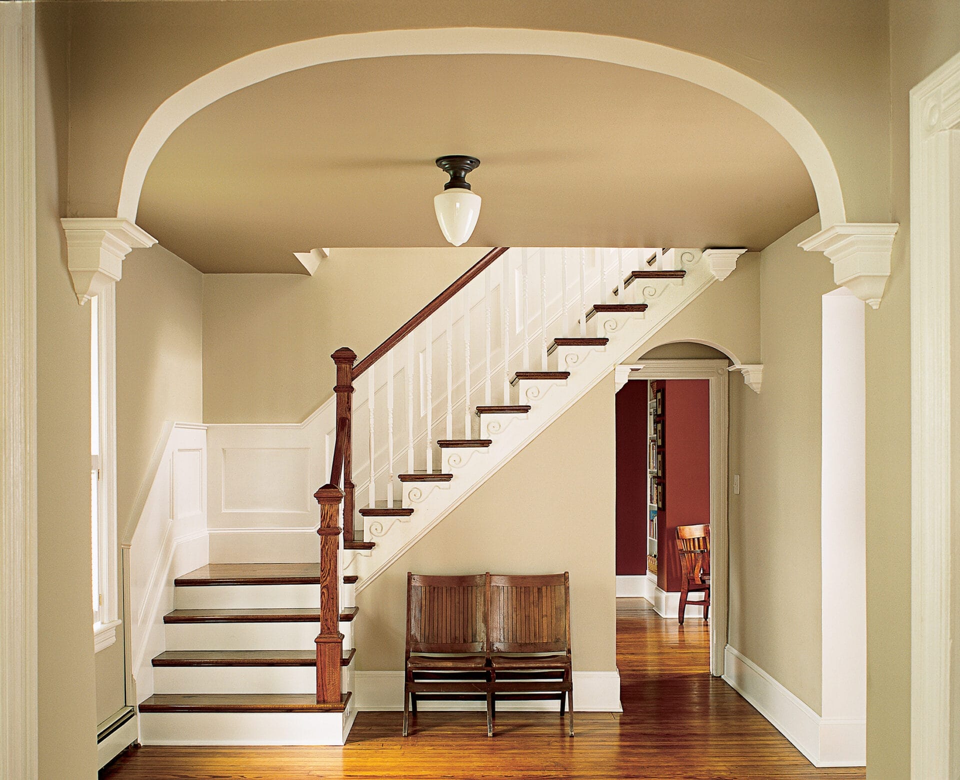 A wooden staircase
