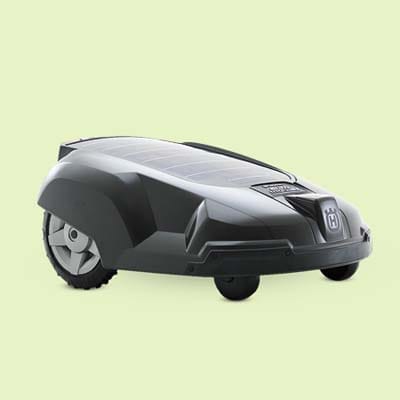 Black robotic lawn mower.
