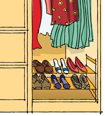 illustration of adding a shoe rack to raise up your shoes in a closet