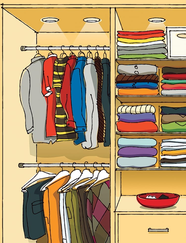 illustration of adding a second rod to hang clothes, doubling up the vertical space