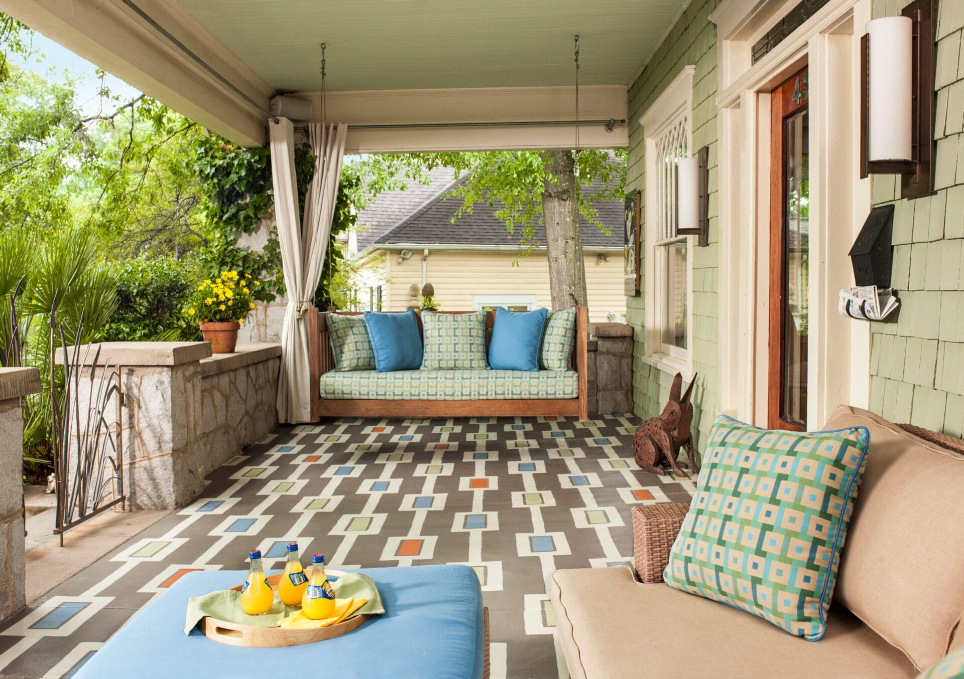 A colorful outdoor carpet.
