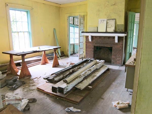 A partially demolished living room