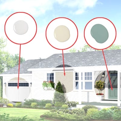 Paint dabs overlaid on digital illustration of the house.