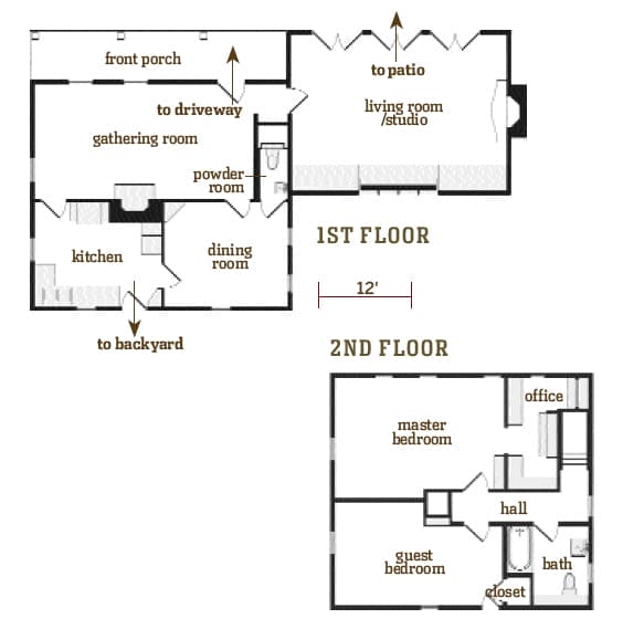 The floor plans for the 1st and 2nd floors