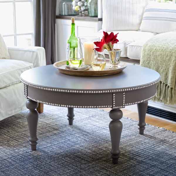 A coffee table with nailheads