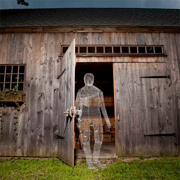 A spooky figure made of chicken wire