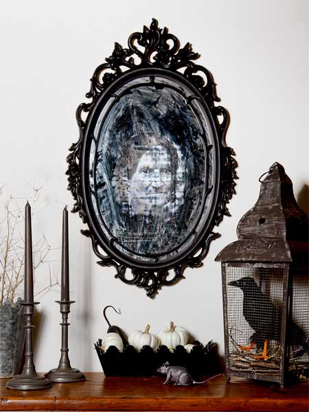 A spooky Halloween-themed mirror