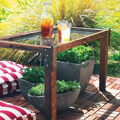 A wooden outdoor table