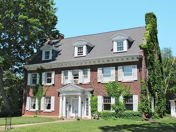 A brick two-story home