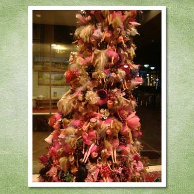 Christmas tree made of Barbies