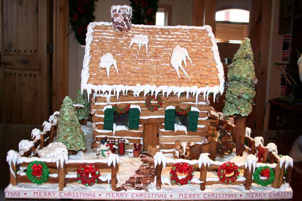 Another view of the log cabin gingerbread house