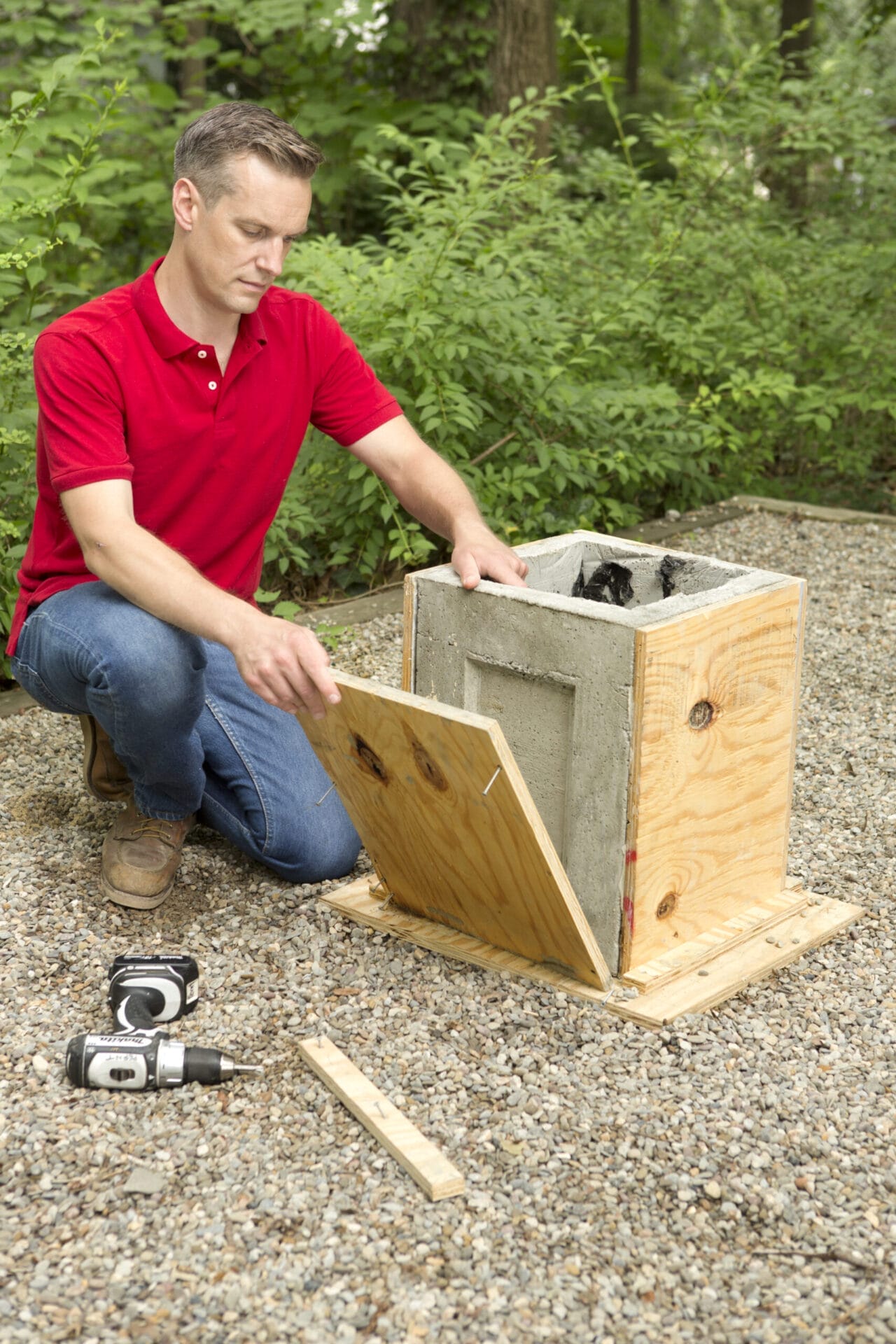 Step 17 for how to make a concrete planter, which involves pulling the form apart