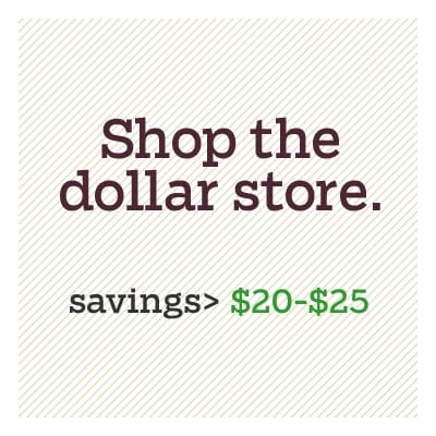 A graphic that says Shop the dollar store. savings>$20-$25
