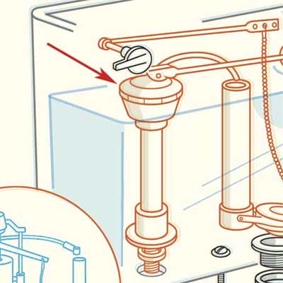 A ballcock of a toilet is pictured.
