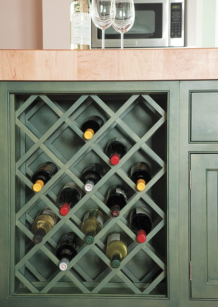 a wine rack that fits into the cabinets and gets wine bottles off of the counter